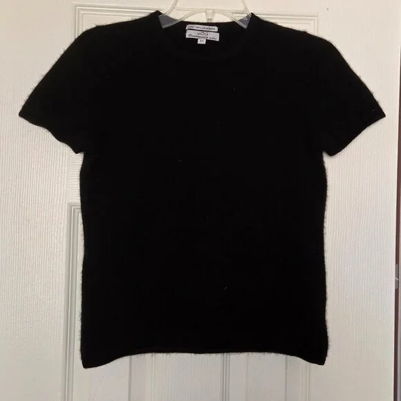 LG Cashmere by Chow 100% Cashmere Short Sleeve Sweater Top Black - Size S - Picture 2 of 5
